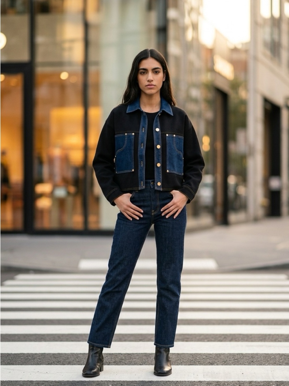 Sandro Black and Dark Blue Two-Tone Jacket